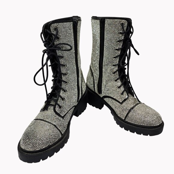 Vigo Fiore Womens 8.5  Rhinestone Combat Boots 2.5" Block Heel - Picture 1 of 12